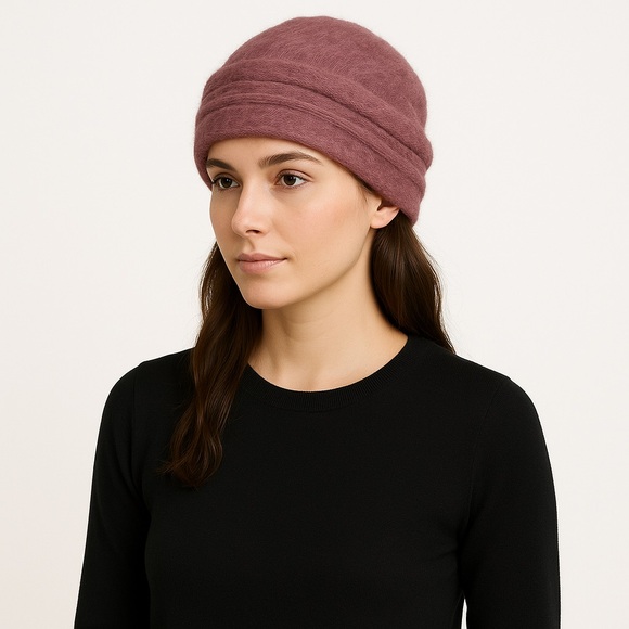 Anita Pineault Vintage Angora Rabbit Hair Wool Blend Dusty Rose Pink Purple  Hat - Picture 1 of 11